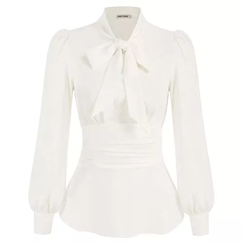 GRACE KARIN Langarmblusen GRACE KARIN Damen Mittelalter Festlich Blusen Langarm OL Puff Langrm Bow-Knot Elegant Oberteil CL1476A22