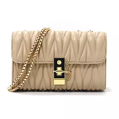 LesunPan Taschen & Rucksäcke LesunPan Gesteppte Crossbody-Taschen für Frauen Leder Schultertasche Handtasche Damen Kleine Geldbörsen mit Kettenriemen und Schloss