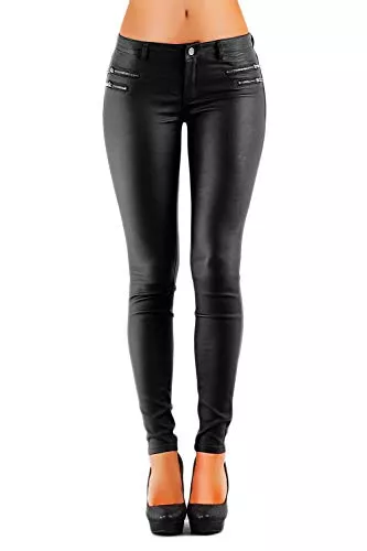 Danaest Hosen Damen Hose Hüft Kunstlederhose Skinny (No:323)