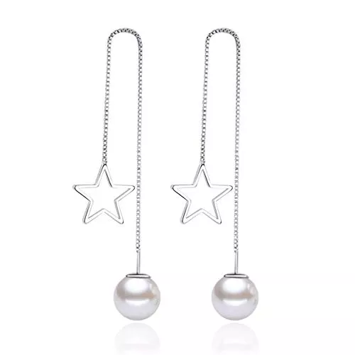 ZHOUYF Ohrringe Ohrstecker Ohrhänger Schmuck ZHOUYF Ohrringe Ohrstecker Ohrhänger 925 Sterling Silber Lange Quaste Ohrringe Hohlstern Perle Ohrringe Für Frauen Boucle