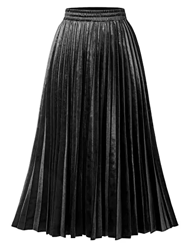 DRESSTELLS Röcke DRESSTELLS Damen Midi Plisseerock Elegent Boho Faltenrock Elastisch Chiffon Rock Lang Strandrock