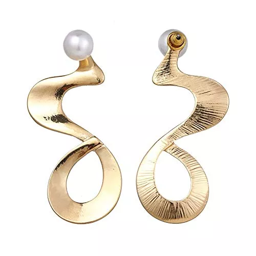 GYXYZB Schmuck Verdrehte Lange Unregelmäßige Goldnachahmungperlen-Metallohrringe-Zink-Legierungs-Art- Und Weisedamen-Ohrringe