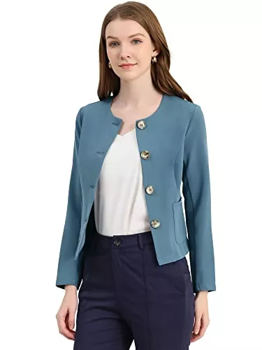 Allegra K Blazer Allegra K Damen Blazer Langarm Rundhals Knopfleiste Taschen Arbeit Jacke
