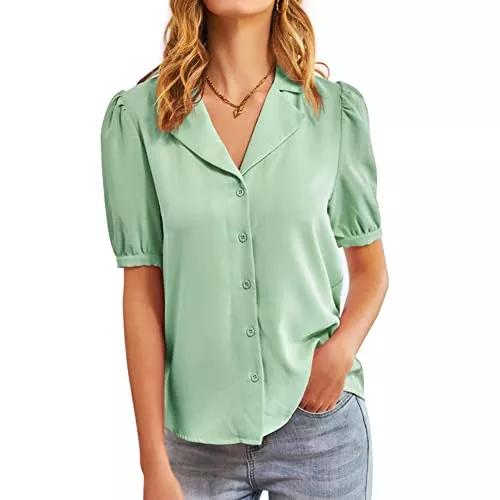 GRACE KARIN Kurzarmblusen GRACE KARIN Damen elegant Bluse Tops Chiffon Vintage Oberteile Puffed Kurze Ärmel T-Shirt Hemd CL0094S21
