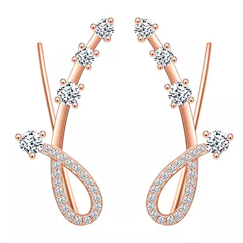 Yumilok Schmuck Yumilok Bling Damen Ohrstecker Ohrringe Ohrklemmen 7 Kristalle Musiknote 925er Sterling Silber Hypoallergen Ohrschmuck Ear Cuffs für Frauen Mädchen