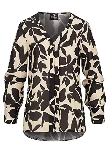 Styleboom Fashion® Langarmblusen Styleboom Fashion® Damen Bluse Chiffonbluse V-Neck schwarz Camel braun
