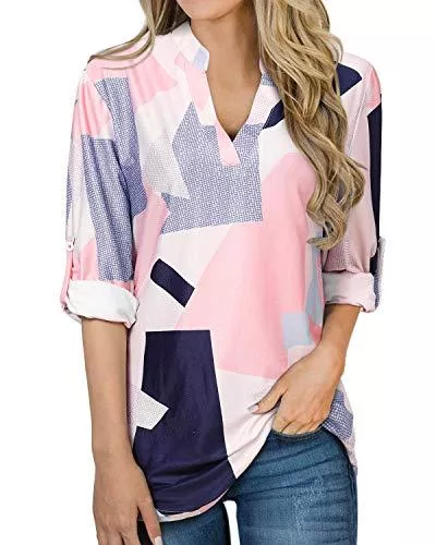 YOINS Kurzarmblusen YOINS Bluse Damen Oberteile Elegant Sexy Tops V-Ausschnitt Langarmshirt Star Print Hemd Casual Shirt Herbst Pullover