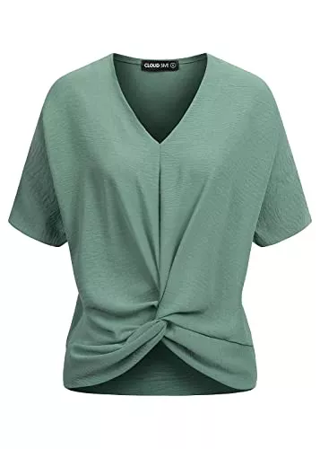Cloud 5ive Kurzarmblusen Cloud 5ive Damen V-Neck Bluse mit Drehdetail vorne Kurzarm schwarz