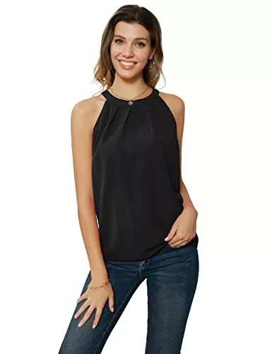 GRACE KARIN Tops GRACE KARIN Damen Casual Neckholder Tops Elegant Chiffon Blusen Ärmellos Loose Fit Shirts Tanktop