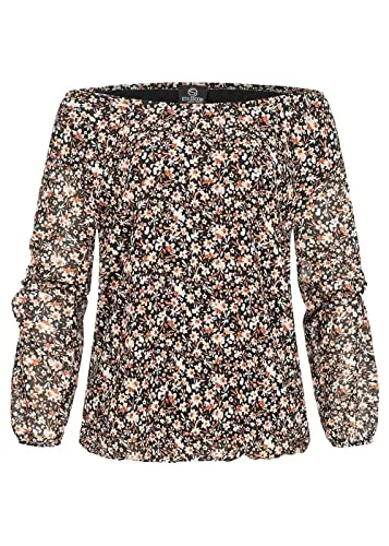 Styleboom Fashion® Langarmblusen Styleboom Fashion® Damen Off-Shoulder Bluse mit Blumen Print schwarz orange