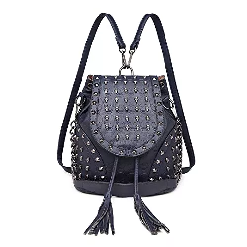 Miss Lulu Taschen & Rucksäcke Miss Lulu Mode Rucksack Handtaschen für Frauen Schultergurt mit Kette Kunstleder Studded Geprägt Schädel