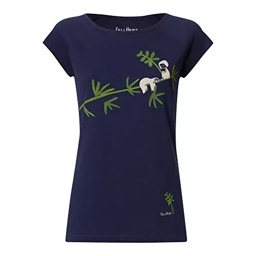 FellHerz T-Shirts FellHerz Damen T-Shirt Faultier Dunkelblau Bio und Fair