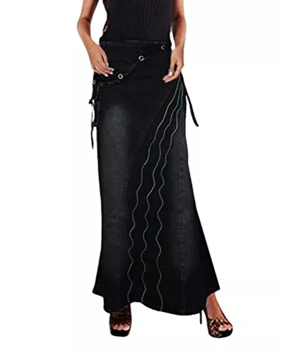 ORANDESIGNE Röcke ORANDESIGNE Damen Freizeit Rock A-Linie Lässig Voller Länge Boutique Blau Denim Jeans Rock im Used Look