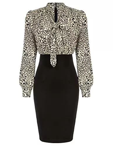 GRACE KARIN Business GRACE KARIN Damen Bodycon Kleider Langärmeliges mit Leopardenmuster Bürokleid Elegant Daily Business OL Kleider