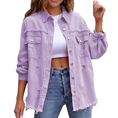 HOTIAN Jacken HOTIAN Damen Jeansjacke jeansjacken für damen übergangsjacke damen Vintage Jean Mantel Übergangs Ripped Denim Jacken