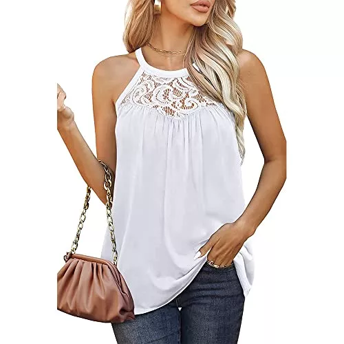 BISKAMY Tops BISKAMY Damen Tank Top Sommer Ärmellose Weste Top Spitzen Neckholder Blusentop Casual Shirt Tops Bluse