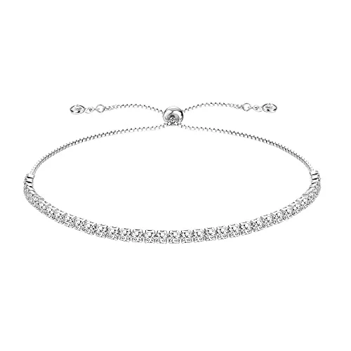 Krfy Schmuck Krfy 925 Silber Zirkonia Classic Tennis Armband für Frauen Blau Evil Eye Armband Zierliche Cross Link Armbänder Verstellbare Schieberkette Tiny Cute Charm Armband Schmuck