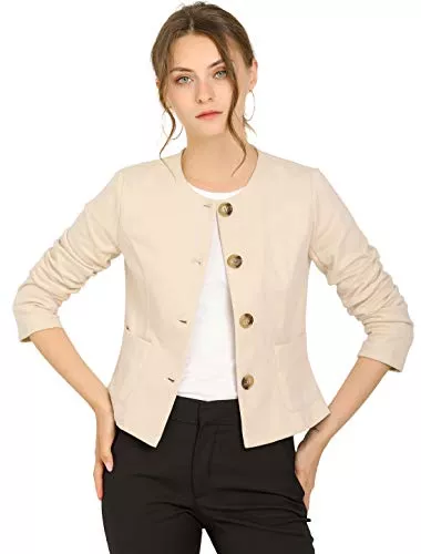 Allegra K Blazer Allegra K Damen Blazer Langarm Rundhals Knopfleiste Taschen Arbeit Jacke