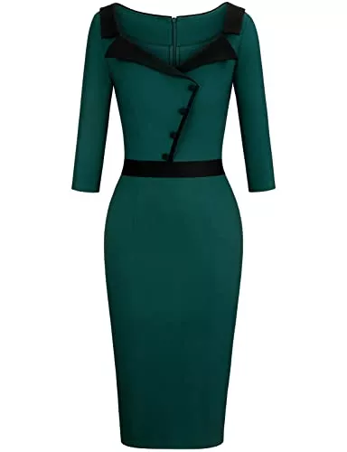 MUXXN Cocktail MUXXN Damen Retro 3/4 Ärmel Pinup Bodycon Büro Formal Bleistift Kleid