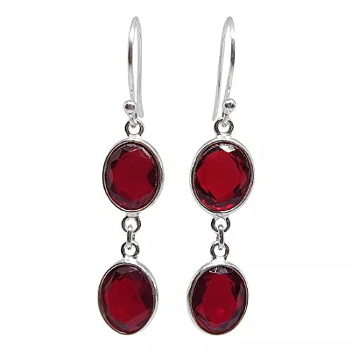 Tibetan Silver Schmuck Original- Rote Granat Oval Form Edelstein Tropfen Baumeln Ohrringe Für Damen, Authentisch 925 Sterling Silber Modern Mode Designer Party Ohrringe Schmuck Handgefertigt Von Tibetan Silver Handwerker