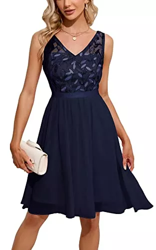 MODECRUSH Cocktail MODECRUSH Brautjungfernkleid mit Stickerei in A-Linie formelles Cocktail-Swing-Kleid für Damen