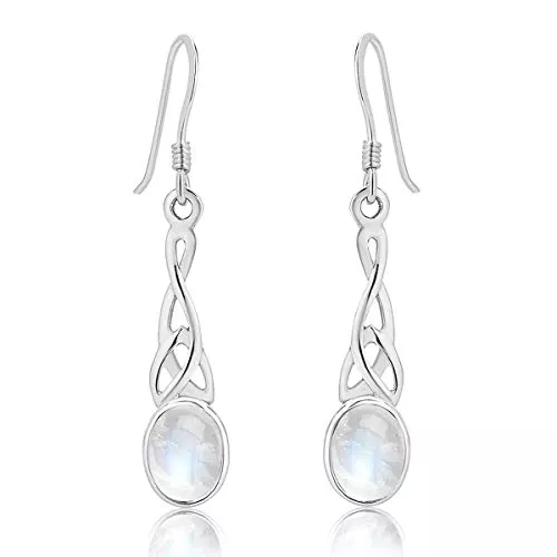 DTPsilver Schmuck DTPSilver -Damen Haken Ohrringe 925 Sterling Silber - Keltische Dreifaltigkeitsknoten - keltischen Kollektion - Verschiedene natürliche Edelsteine ​​erhältlich