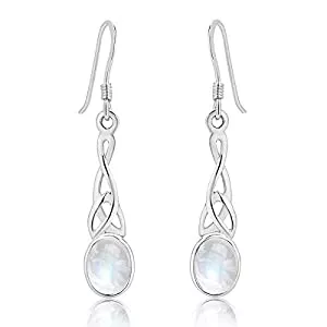 DTPsilver Schmuck DTPSilver -Damen Haken Ohrringe 925 Sterling Silber - Keltische Dreifaltigkeitsknoten - keltischen Kollektion - Verschiedene natürliche Edelsteine ​​erhältlich