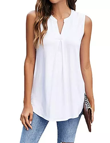 Lalala Ärmellose Blusen Lalala Damen Sommer Casual Tank Tops V-Ausschnitt Ärmellose Blusen Lockere Oberteile Tunika Shirts