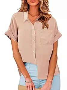 FUERI Kurzarmblusen Damen Bluse Kurzarm Bluse Ausschnitt V Shirts Freizeithemd Tunika Oversized Lose Sommer Oberteil