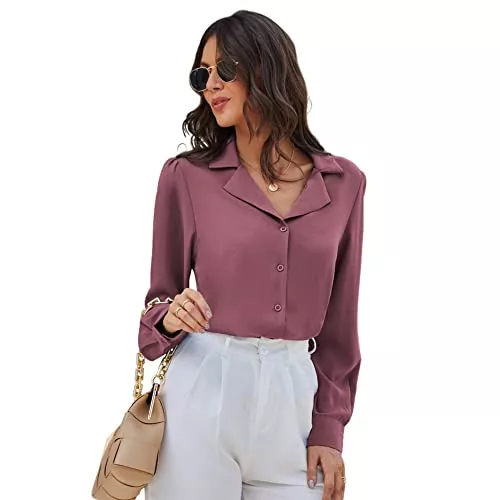 GRACE KARIN Langarmblusen GRACE KARIN Damen Elegant Bluse Vintage Knopfleiste Tunika Chiffon Oberteile Langarm T-Shirt Tops