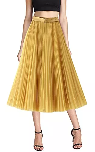 Aivtalk Röcke Aivtalk Damen Vintage Plisseerock Midi Tüllrock A-Linie Chiffon Rock mit Elastischem Bund und Gürtel