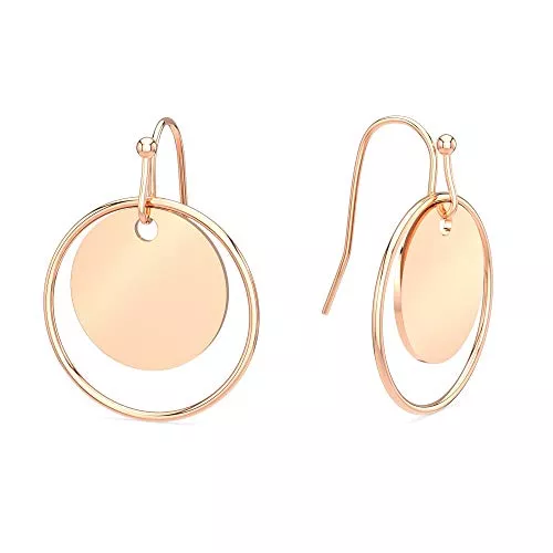 THIORA Schmuck THIORA Plättchen Ohrringe Damen | Edelstahl | Minimalistisch Hängend | Ohrhänger Rund Kreis