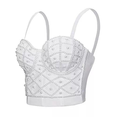 Woboren Tops Woboren Damen Strass Push Up Bustier Crop Top Gothic Punk Korsett Clubwear Party BH