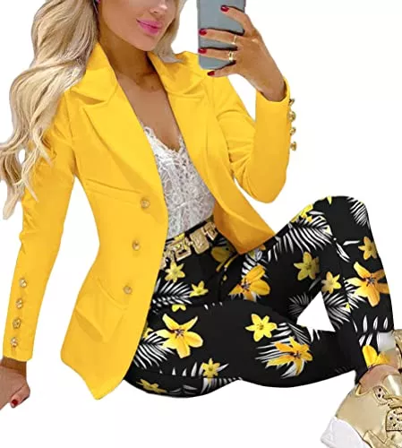 ORANDESIGNE Kostüme ORANDESIGNE Damen Hosenanzüge Elegant Business Anzug Set Hosenanzug Blazer Hose 2-teilig Anzug Karo Kariert Zweiteiler Slimfit Streetwear
