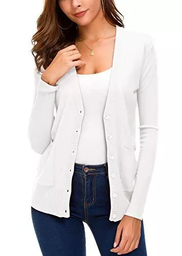 EXCHIC Strickjacken Damen Front Cardigan Button Down Strickpullover Mantel mit Taschen