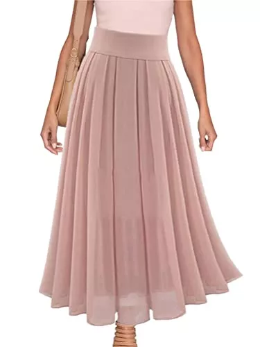 ORANDESIGNE Röcke ORANDESIGNE Rock Damen Knielang A Linie Elegant Boho Sommerrock Leicht Lang Plisseerock Einfarbig Festlich Maxirock Vintage Retro Casual Strandrock Langer Faltenrock Cocktail Freizeitrock