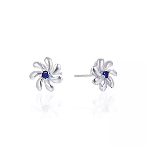 Inecklaced Schmuck Inecklaced 925er Silber Ohrringe Damen, Weibliche Frische Mode Blau Zirkon Blume Ohrclips Student Mädchen Einfache Nadel Ohrstift, Party Geschenk Hypoallergenic Pierced Ear Bone Stud Schmuck Zubehör
