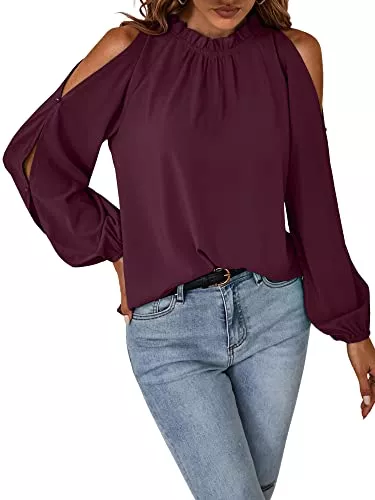 Toplop Langarmblusen Toplop Bluse Damen Langarmshirt Schulterfrei - Elegant Oberteil Sexy Tops Herbst Frühling Lässig Tunika Damenbluse Blusenshirt mit Carmen Asymmetrischer Ausschnitt oder Rüschen Rundhals