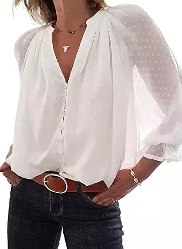 LKNBLIL Langarmblusen LKNBLIL Damen Freizeit Elegant Business Langarm weiße Hemd