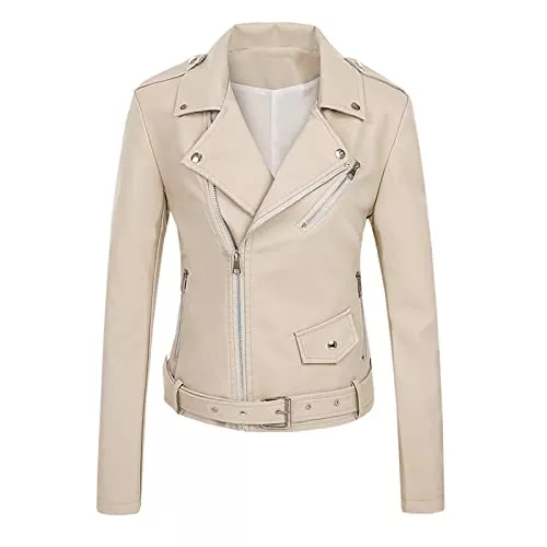 Rumity Jacken Rumity Lederjacke Damen - Bikerjacke - Damen Lederjacke – Übergangsjacke - Schwarz Braun Echtleder Tailliert mit Reverskragen Damen Mantel Neujahr/Geburtstag Geschenke