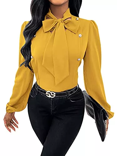 DIDK Langarmblusen DIDK Damen Blusen Stehkragen Oberteil Elegant Bluse Casual Top Hemdbluse Langarm Tunika mit Schleife am Ausschnitt