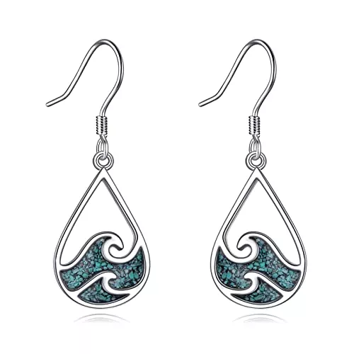YFN Schmuck YFN Meer Welle Ohrringe Sterling Silber Türkis Hängend Baumeln Tropfen Ohrringe Ozean Strand Schmuck Sommer Thema Geschenke für Damen Mädchen