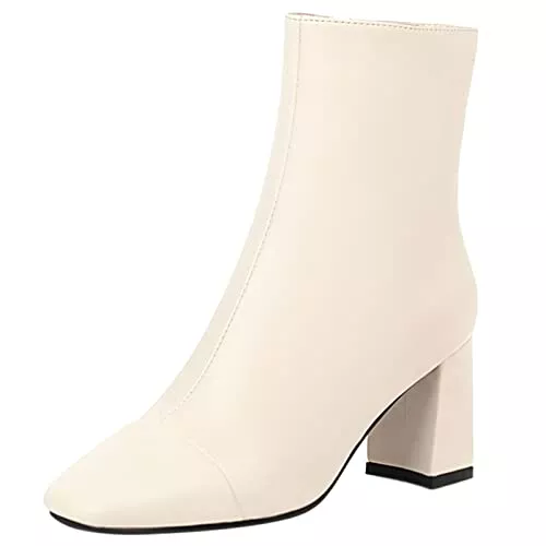 MJIASIAWA Stiefel MJIASIAWA Damen Square Toe Buro Kleid Blockabsatz Mode Stiefeletten