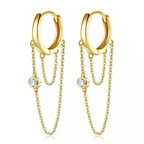 ORAZIO Schmuck ORAZIO Sterling Silber 925 CZ Creolen Quaste Kette Tropfen Baumeln Kleine Hängend Ohrringe für Frauen Mädchen Cubic Zirkonia Huggie Ohrringe Vergoldet Mode Threader Dangle Creolen Ohrringe