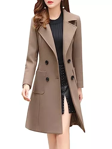 Onsoyours Mäntel Onsoyours Damen Wollmantel Winter Mantel Lange Einfarbig Wollmantel Revers Outwear Mit Taschen Slim Fit Warm Wintermantel Dicke Lang Outwear Coat mit Gürtel