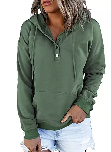 Dokotoo Kapuzenpullover Dokotoo Kapuzenpullover Damen Knopfleiste Hoodie Pullover Langarm Herbst Winter Sweatshirt Oberteil Pulli S-XXL
