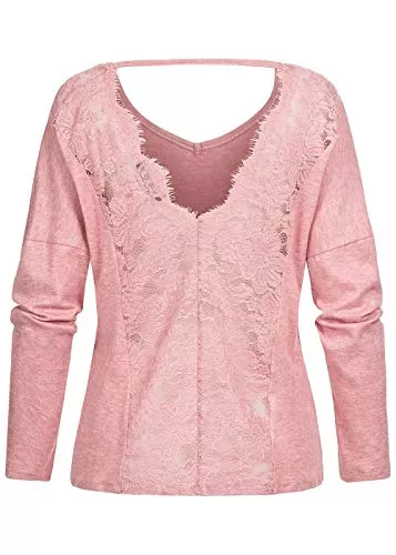 Styleboom Fashion® Langarmblusen Styleboom Fashion® Damen V-Neck Spitzen Longsleeve rosa