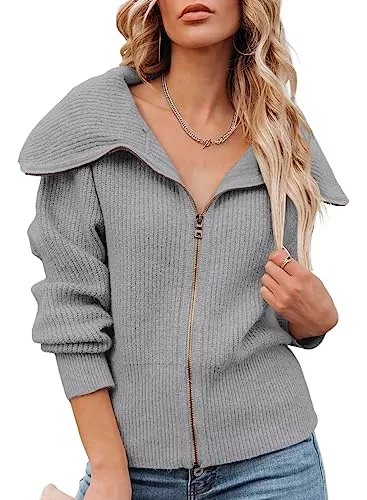 Aleumdr Pullover & Strickmode Aleumdr Pullover Damen Sweatshirt Basic V-Ausschnitt Reißverschluss Pullover Damen Langarm Strickpullover Damen Elegant Einfarbig Rollkragenpullover Damen Herbst Strickpulli Damen Winterpullover
