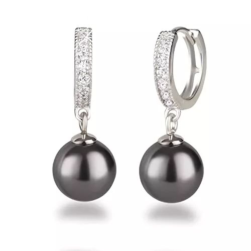 Schöner Schmuck-Design Schmuck Schöner-SD, Ohrringe 925 Silber Rhodium Creolen mit glitzernden Zirkonia und 10mm Perle rund Perlenohrringe