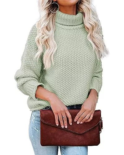 Tongmingyun Pullover & Strickmode Tongmingyun Rollkragenpullover Damen Pullover Strickpullover Basic Fledermausärmel Elegant Sweater Lose Chunky Pulli Winter Oberteile für Herbst Winter